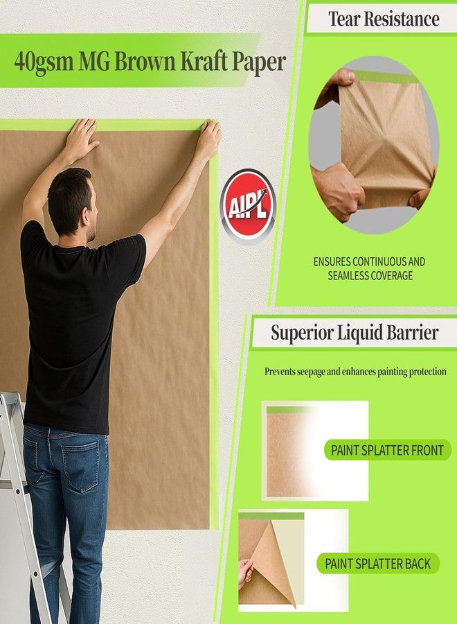 AIPL Pre-Taped Masking Paper for Painting - 20 CM X 20 MTR Tape and Drape Painters Paper, Paint Adhesive Protective Paper Roll for Covering Skirting, Frames, Cars and Auto Body (1 Roll) - Image 2